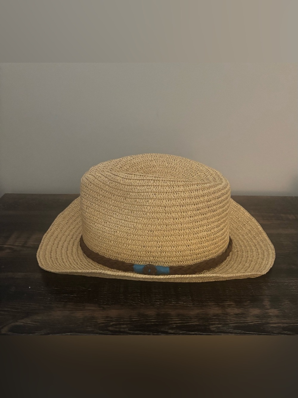 Duluth Trading Co 100% Straw Hat with Brown Band and Teal Accent Sz M/L